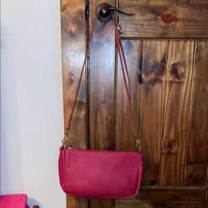 KMM Leather Company cypress rose original crossbody bag with matching cr strap.